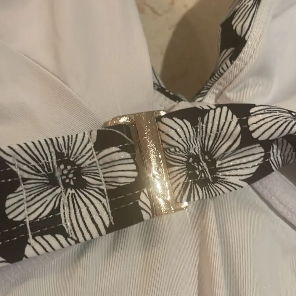 Anne Cole black & white flower one piece swimsuit SZ 16